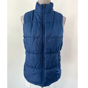 Merona Women's Dark Navy Blue Solid Plaid Reversible Puffer Vest Top Size M